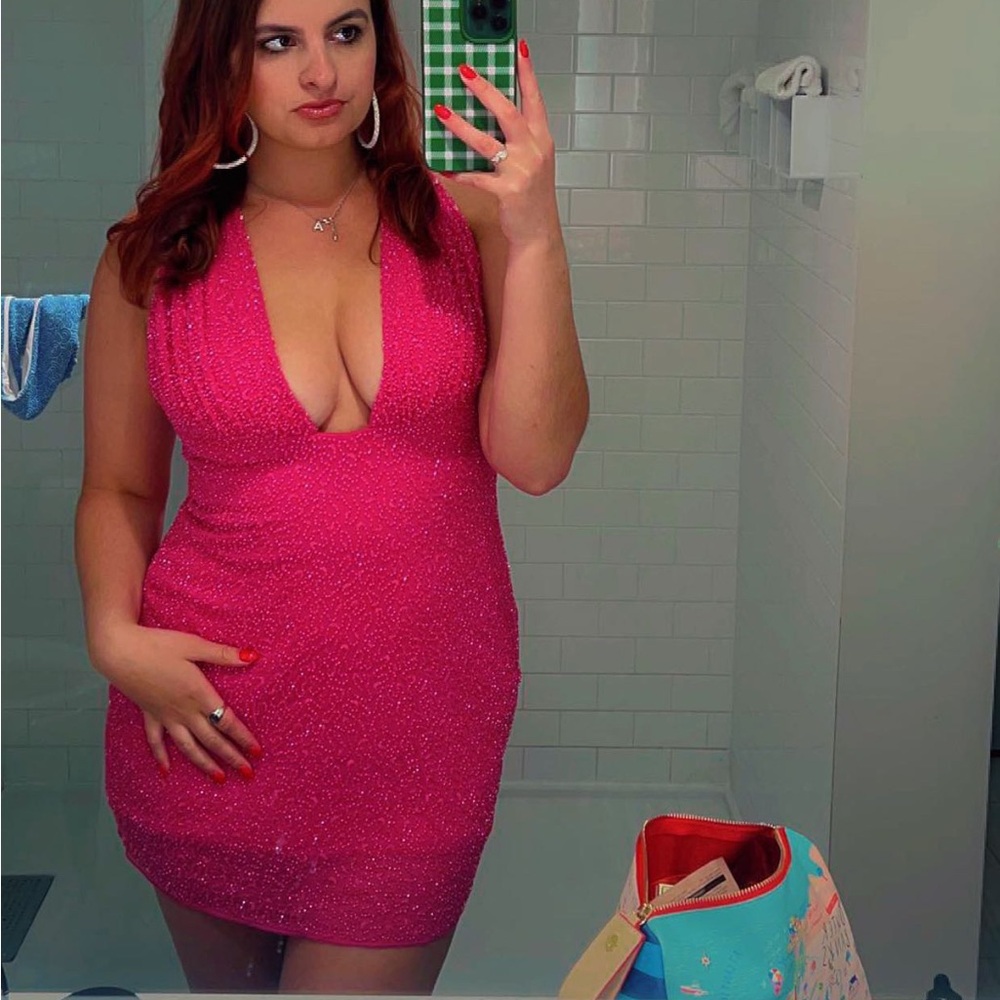 OH POLLY hot pink sequin dress